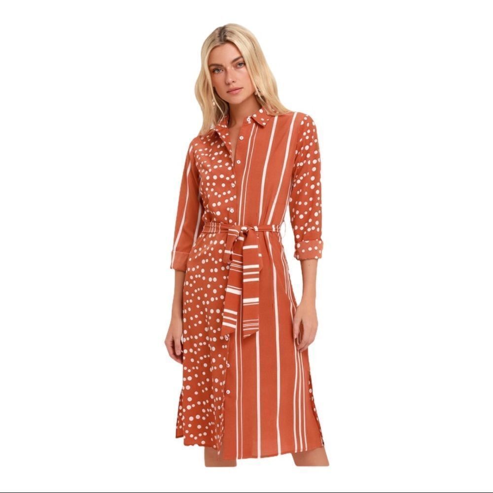 Lulu’s Striped Polka Dot Long Sleeve Dress XS